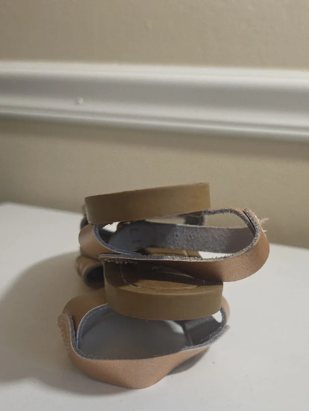 Salt Water Sans Braided Leather Metallic  Rose Gold Ankle-Strap Sandals Sz 1